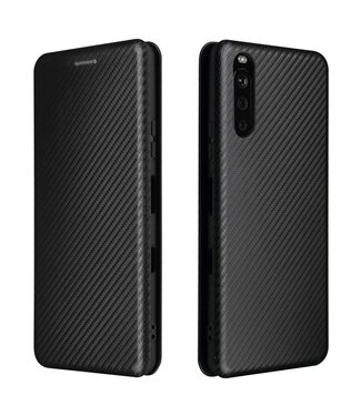 Zwart Carbonlook Bookcase Hoesje Sony Xperia 10 III