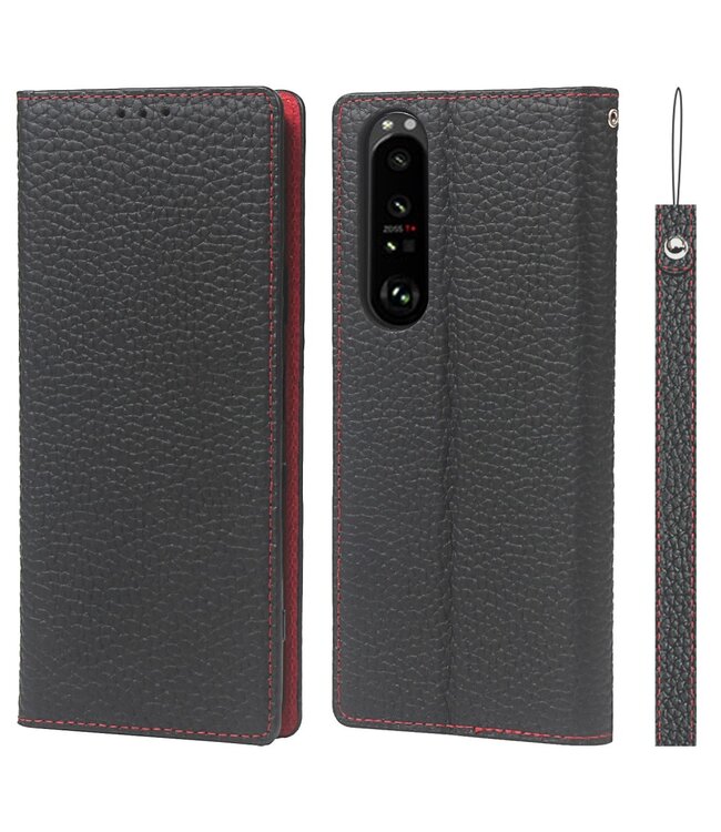 Zwart Lychee Bookcase Hoesje voor de Sony Xperia 1 III