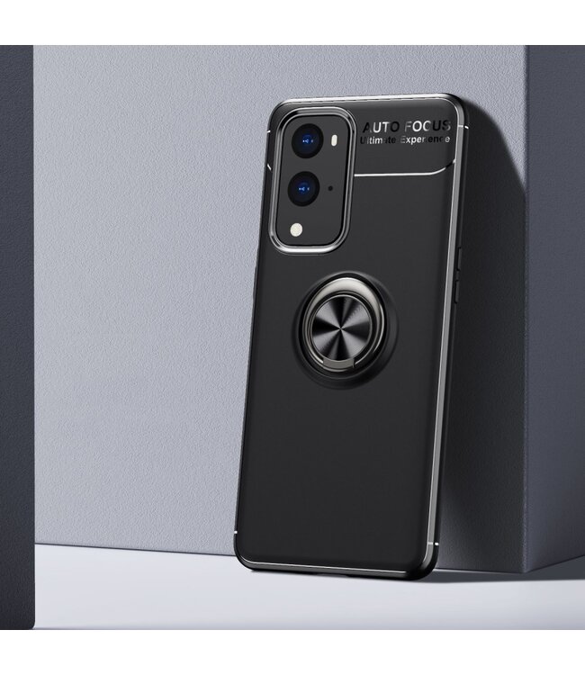 Zwart Ring Kickstand TPU Hoesje voor de OnePlus 9 Pro