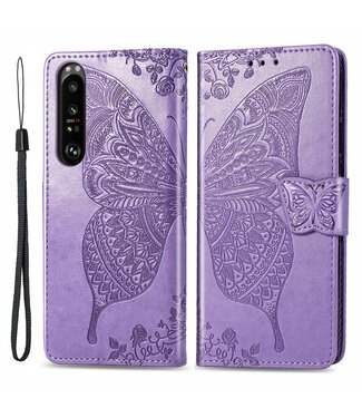 Paars Butterfly Bookcase Hoesje Sony Xperia 1 III