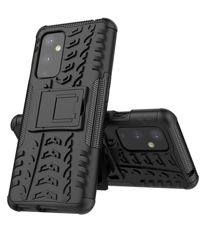 Zwart Banden Profiel Kickstand Hybrid Hoesje voor de OnePlus 9