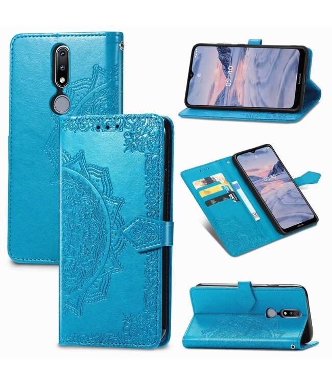 Blauw Mandala Bookcase Hoesje voor de Nokia 2.4