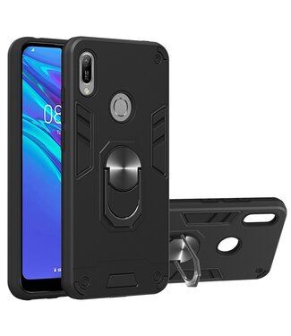 Zwart 2 in 1 Kickstand Hybrid Hoesje Huawei Y6 (2019)