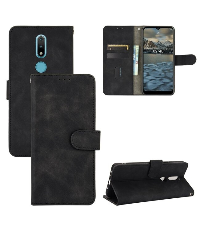 Zwart Skin Touch Bookcase Hoesje voor de Nokia 2.4
