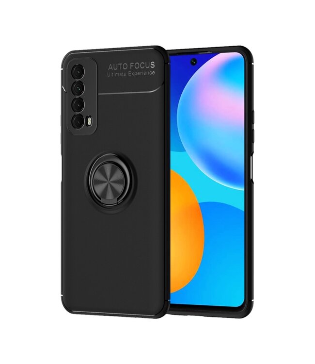 Zwart Ring Kickstand TPU Hoesje voor de Huawei P Smart (2021)