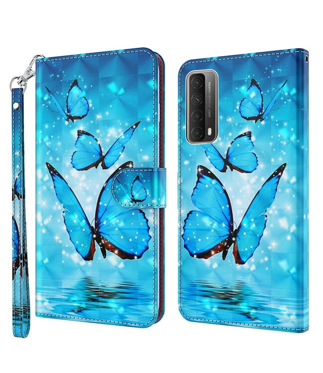 Blauwe Vlinders Bookcase Hoesje voor de Huawei P Smart (2021)