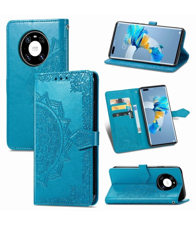 Blauw Mandala Bloem Bookcase Hoesje voor de Huawei Mate 40 Pro