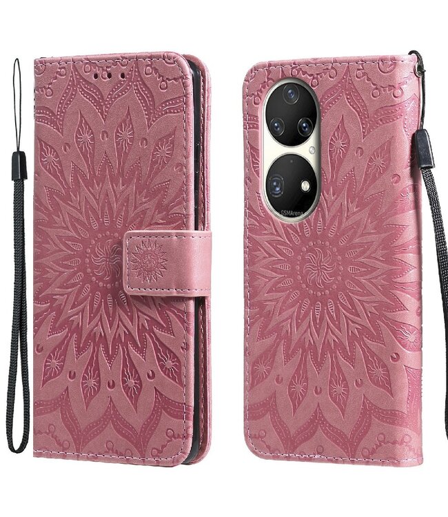 Roze Zonnebloem Bookcase Hoesje voor de Huawei P50 Pro