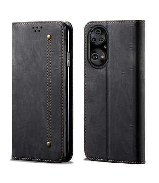 Zwart Jeans Bookcase Hoesje Huawei P50 Pro