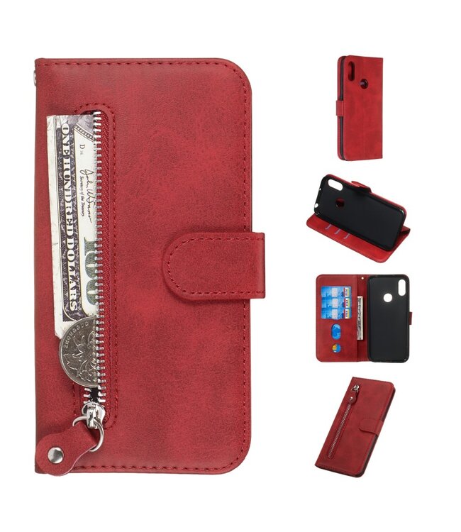 Rood Portemonnee Bookcase Hoesje voor de Huawei Y6 (2019)