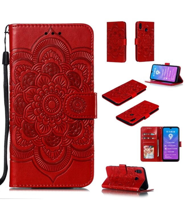 Rood Mandala Bookcase Hoesje voor de Huawei Y7 (2019)