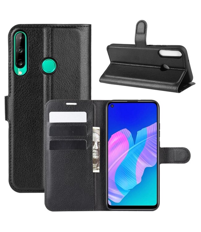 Zwart Lychee Bookcase Hoesje voor de Huawei P40 Lite E