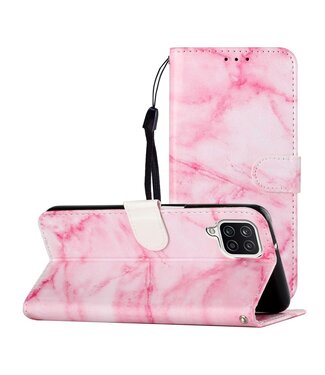 Roze Marmer Bookcase Hoesje Samsung Galaxy A12