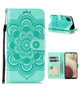 Cyaan Mandala Bloem Bookcase Hoesje Samsung Galaxy A12