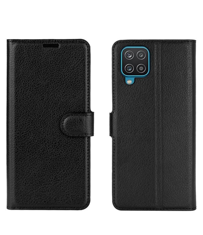 Zwart Lychee Bookcase Hoesje voor de Samsung Galaxy A12