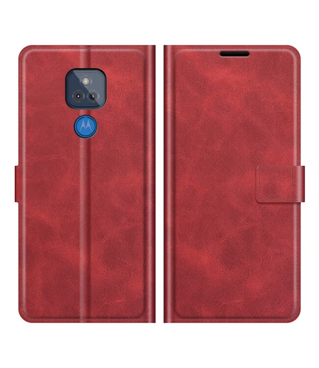 Rood Lederen Bookcase Hoesje voor de Motorola Moto G Play 2021