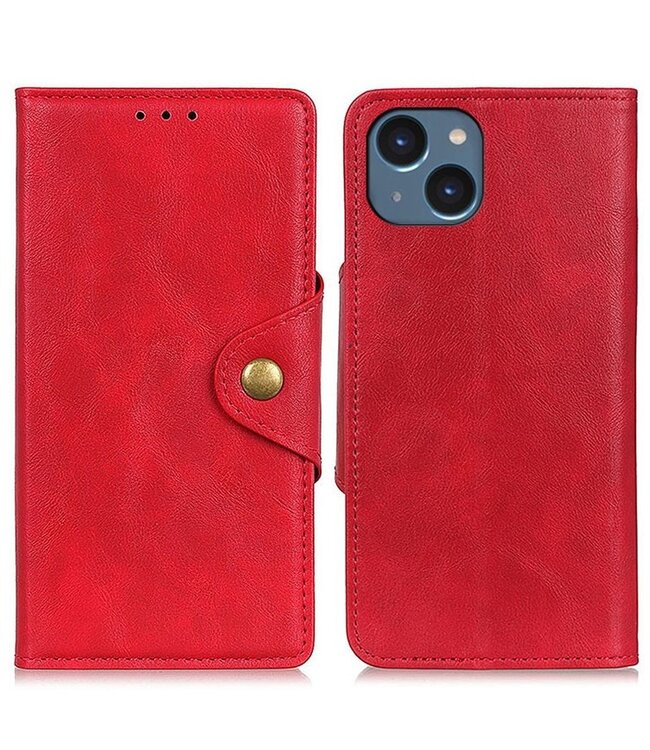 Rood Bookcase Hoesje met Drukknoop Sluiting voor de iPhone 14