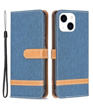 Binfen Color Navy Blauw Katoenen Bookcase Hoesje iPhone 14