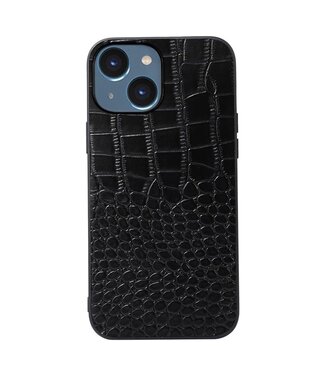 Zwart Krokodillen Koeienleer Hoesje iPhone 14