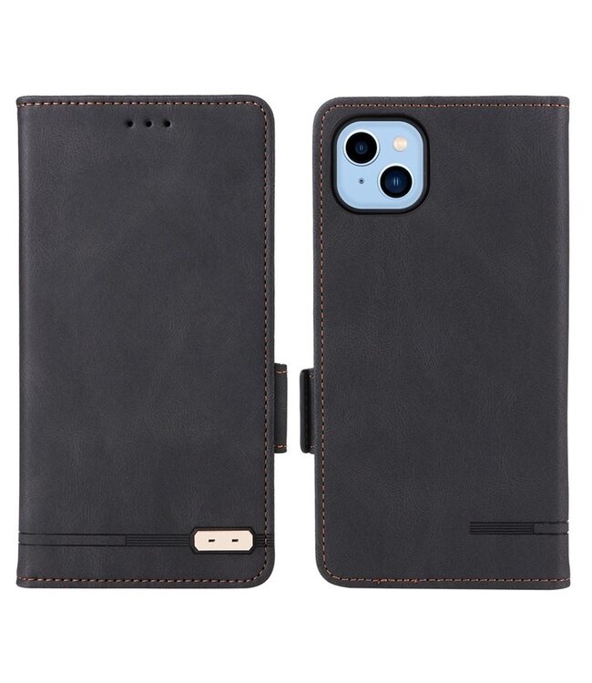 Zwart Luxe Faux Leren Bookcase Hoesje voor de iPhone 14