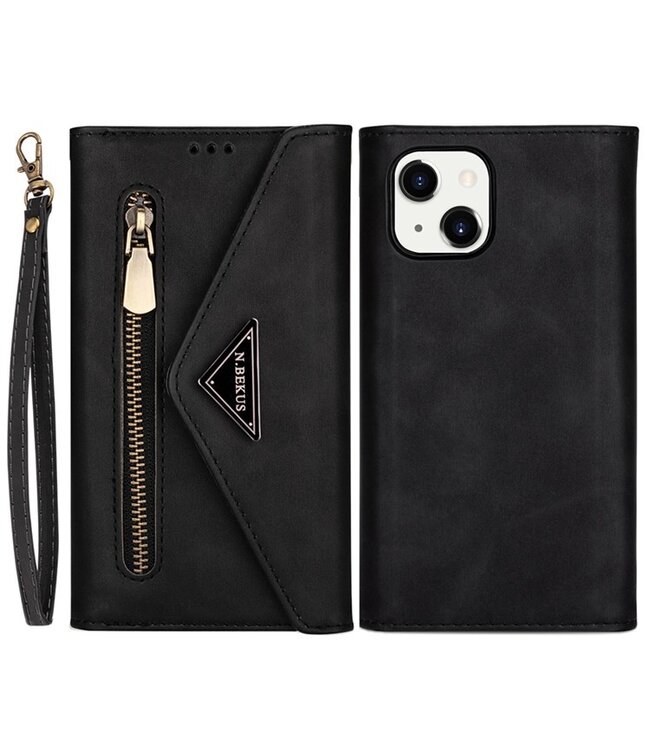 Zwart Luxe Wallet Hoesje met Rits voor de iPhone 14