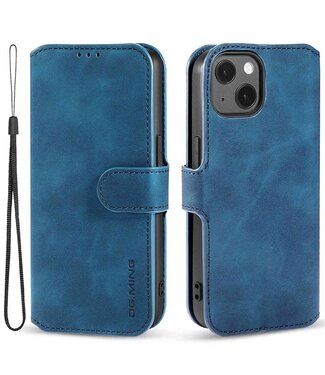 DG.Ming Blauw Retro Faux Leer Bookcase Hoesje met Koordje iPhone 14