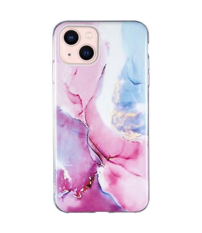 Roze / Blauw Marmer TPU Hoesje voor de iPhone 14