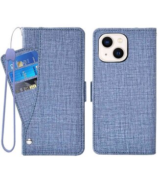 Blauw Jeans Bookcase Hoesje met polsbandje iPhone 14