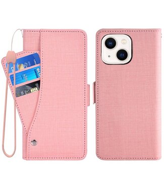 Roze Jeans Bookcase Hoesje met polsbandje iPhone 14