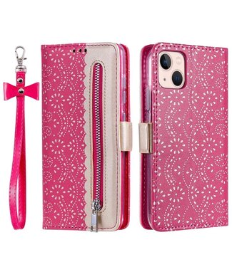 Roze Diamantjes Bookcase Hoesje met polsbandje iPhone 14