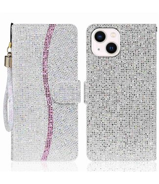 Zilver Bling Bling Bookcase Hoesje met polsbandje iPhone 14