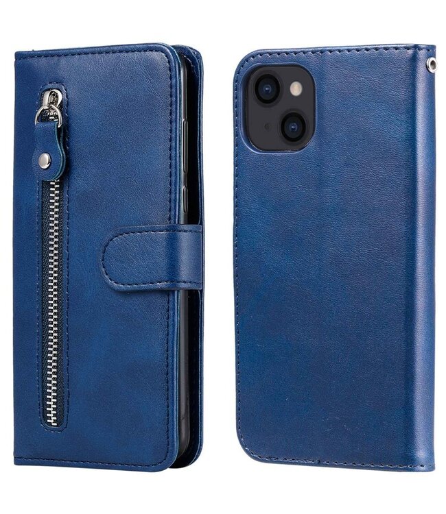 Blauw Bookcase met Ritssluiting Hoesje met Rits voor de iPhone 14