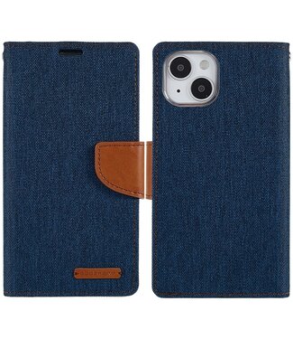 Mercury Donkerblauw Canvas Bookcase Hoesje iPhone 14