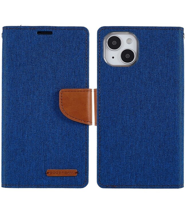 Mercury Blauw Canvas Bookcase Hoesje voor de iPhone 14