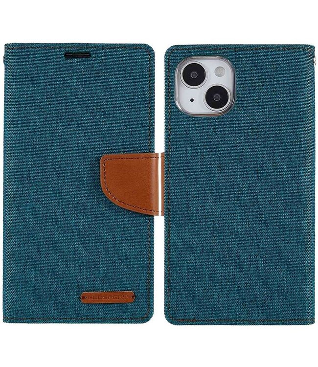 Mercury Groen Canvas Bookcase Hoesje voor de iPhone 14