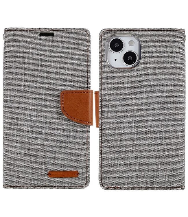 Mercury Grijs Canvas Bookcase Hoesje voor de iPhone 14