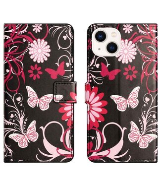 Roze Vlinders Bookcase Hoesje iPhone 14