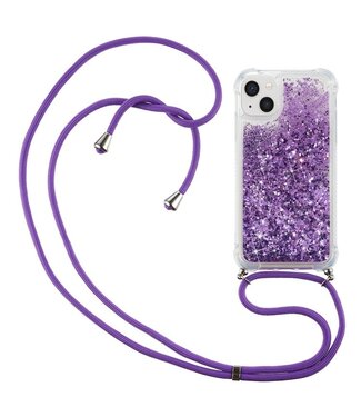 Paars Glitter TPU Hoesje met Koord iPhone 14