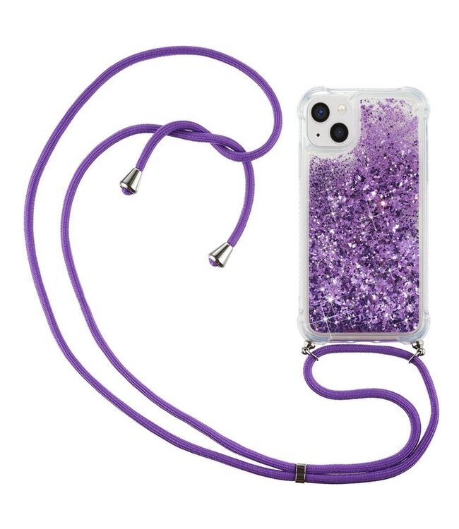 Paars Glitter TPU Hoesje met Koord voor de iPhone 14