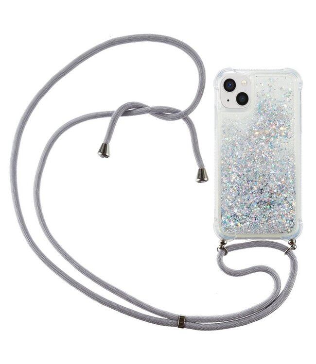 Zilver Glitter TPU Hoesje met Koord voor de iPhone 14