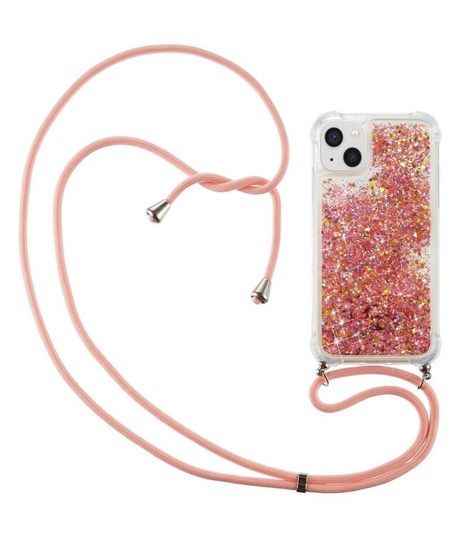 Rosegoud Glitter TPU Hoesje met Koord voor de iPhone 14