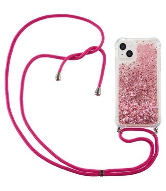 Roze Glitter TPU Hoesje met Koord iPhone 14