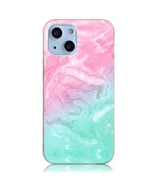 Roze en Groen Marmer TPU Hoesje iPhone 14