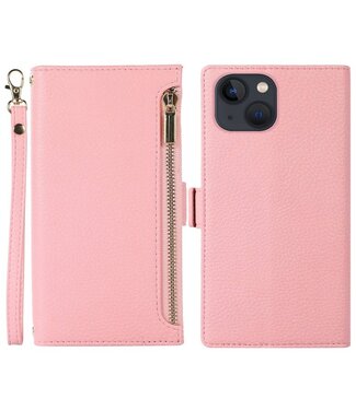 Roze Bookcase Hoesje met Rits iPhone 14
