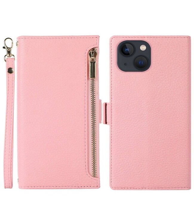 Roze Bookcase Hoesje met Rits voor de iPhone 14