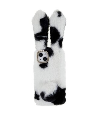 Zwart / Wit Fluffy Bunny Hoesje iPhone 14