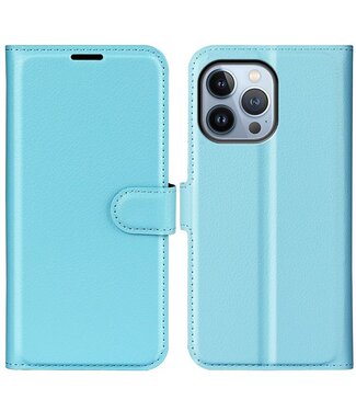 Blauw Litchee Bookcase Hoesje iPhone 14 Pro