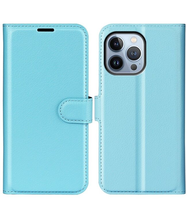 Blauw Litchee Bookcase Hoesje voor de iPhone 14 Pro