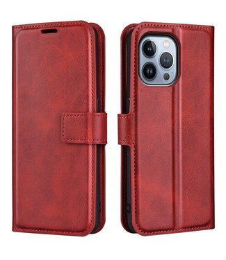 Rood Faux Leren Bookcase Hoesje iPhone 14 Pro