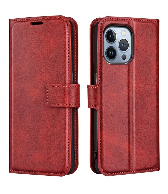 Rood Faux Leren Bookcase Hoesje voor de iPhone 14 Pro